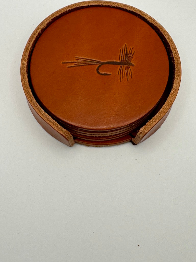 Leather Coaster Set - Flies