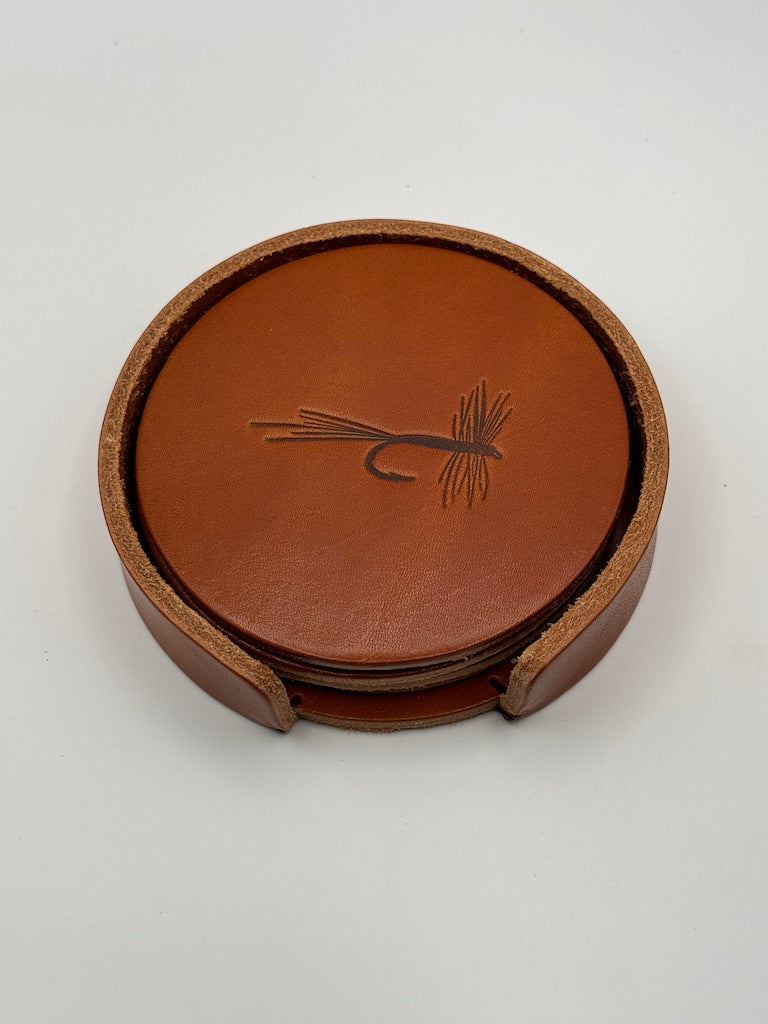 Leather Coaster Set - Flies