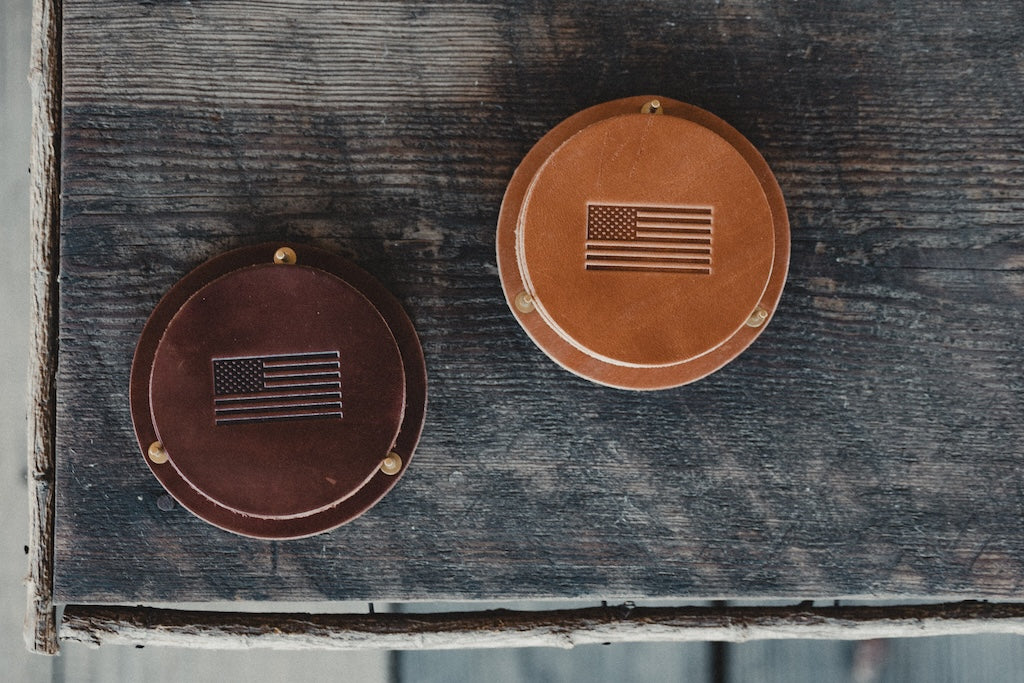 Leather Coaster Set - USA Flag