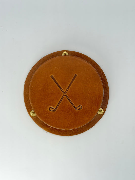 Leather Coaster Set -  Golf Clubs