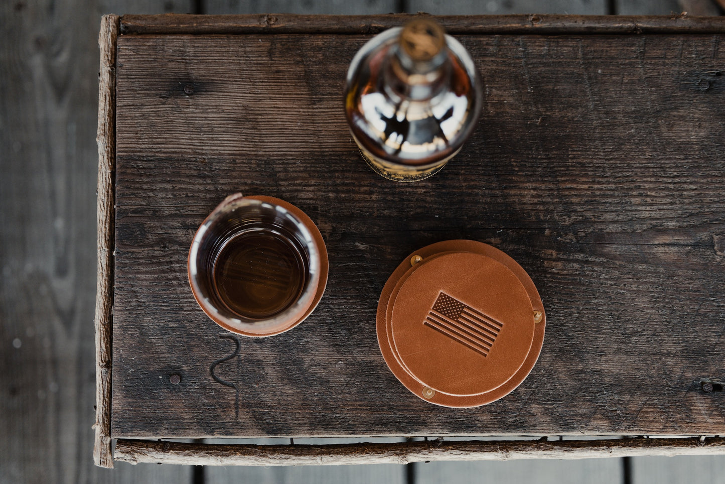 Leather Coaster Set - USA Flag