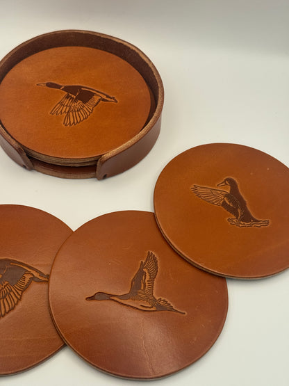 Leather Coaster Set - Ducks
