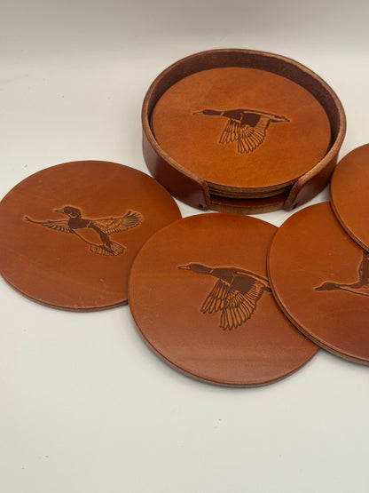 Leather Coaster Set - Ducks