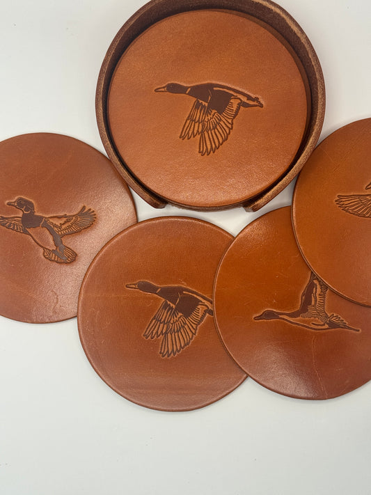 Leather Coaster Set - Ducks