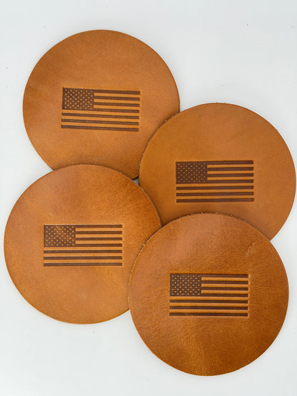 Leather Coaster Set - USA Flag