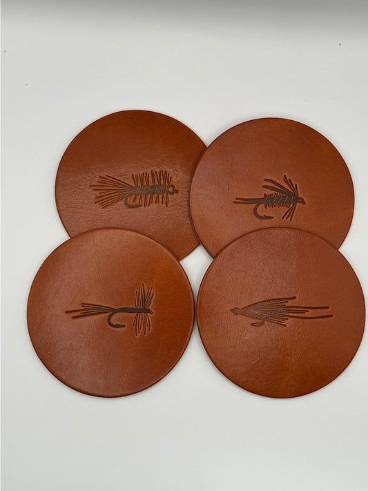 Leather Coaster Set - Flies